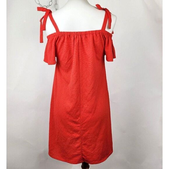 Green Envelope Mini Dress Orange Off Shoulder Flutter Sleeve Tie Straps Womens S - Picture 4 of 5